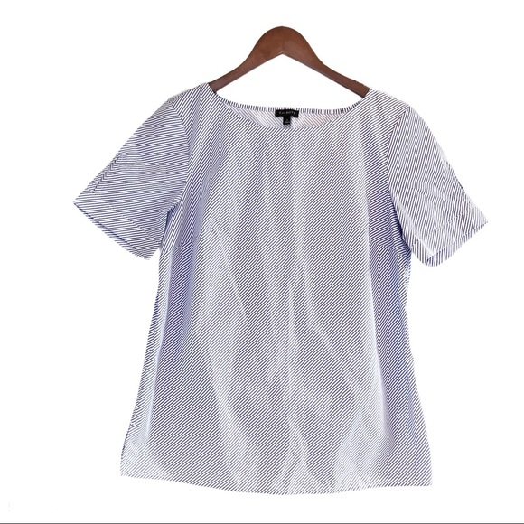 🌈 6/$60, Talbots Striped Shirt, Blue, White, Keyhole, Short Sleeve, Small - Picture 1 of 6
